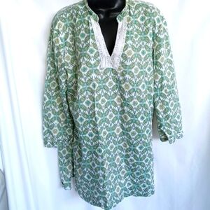 “346” Brooks Brothers Mint Green paisley printed long sleeve tunic top sz XL